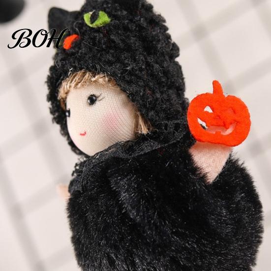 Cute Spooky Plush Toy Halloween Hanging Witch Doll with Lanyard, Furry Pom Three-dimensional Ball Ornament for Doors Windows Trees Party Decor Lanyard