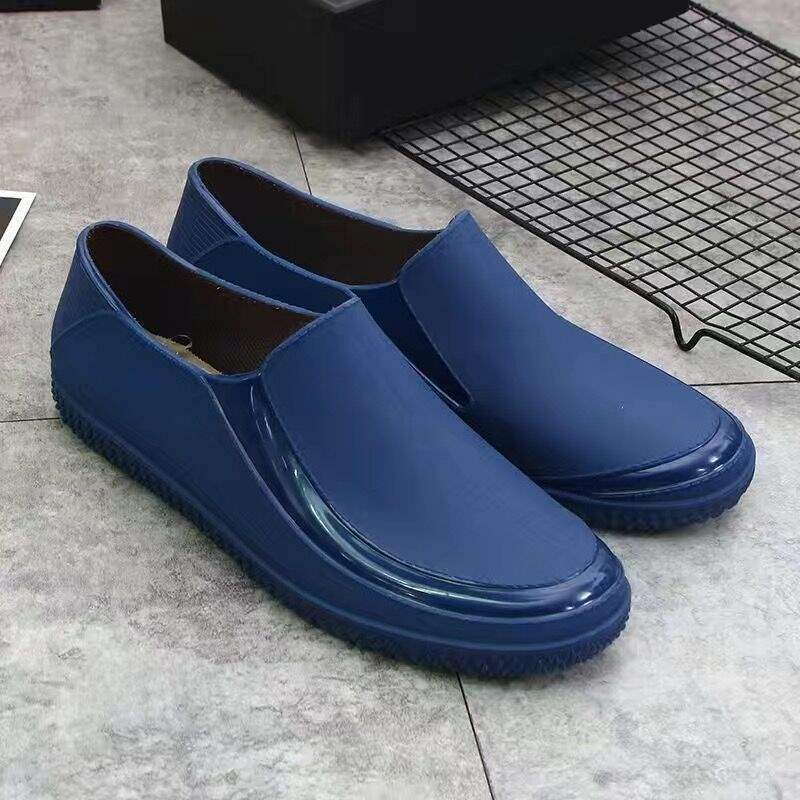 Rain Shoes Men's Wet and Dry Kitchen Work Warm Rain Boots Rubber Shoes Waterproof and Non-slip Cotton Men's Short Water Shoes