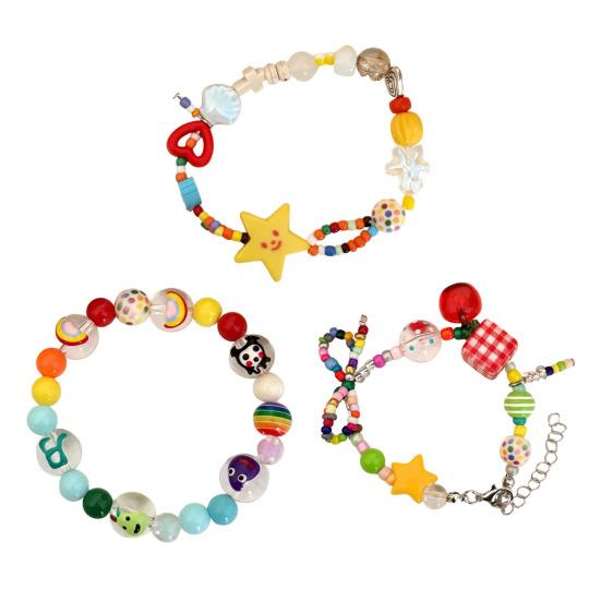 Bracelet Handmade Texture Matching Beads Heart Star Fruit Decor Kids Bracelet Contrasting Color Design Elastic Cord Wristband