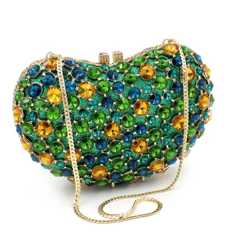 Luxury Crystal Evening Bag Heart Shape Elegant Diamond Clutch Bag Rhinestone White/Gold Diamond Bridal Crystal Purse For Women