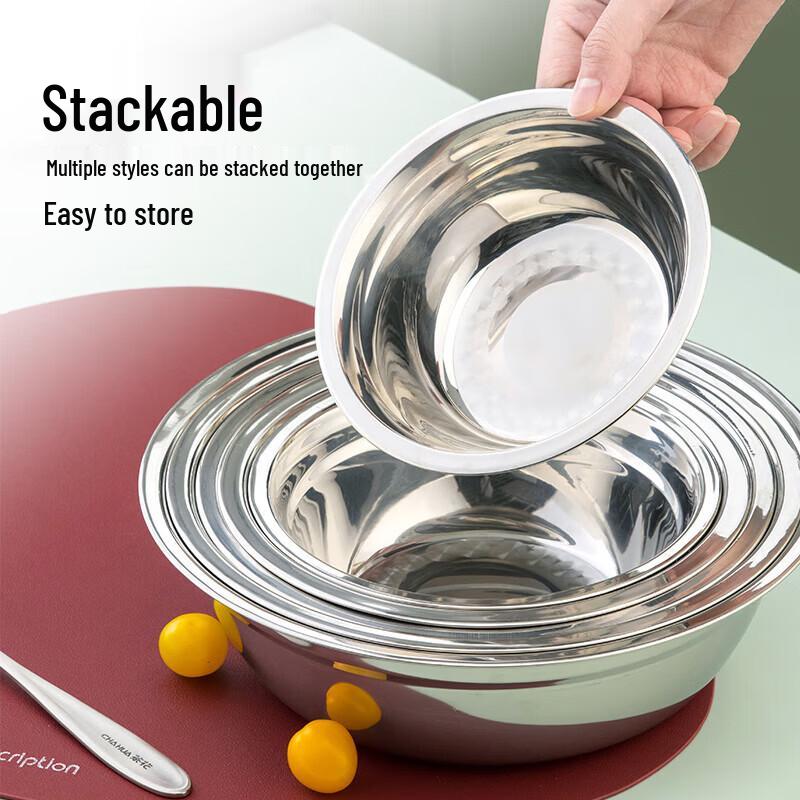 CHAHUA Deluxe Stainless Steel Thickened Round Basin 4-Piece Set