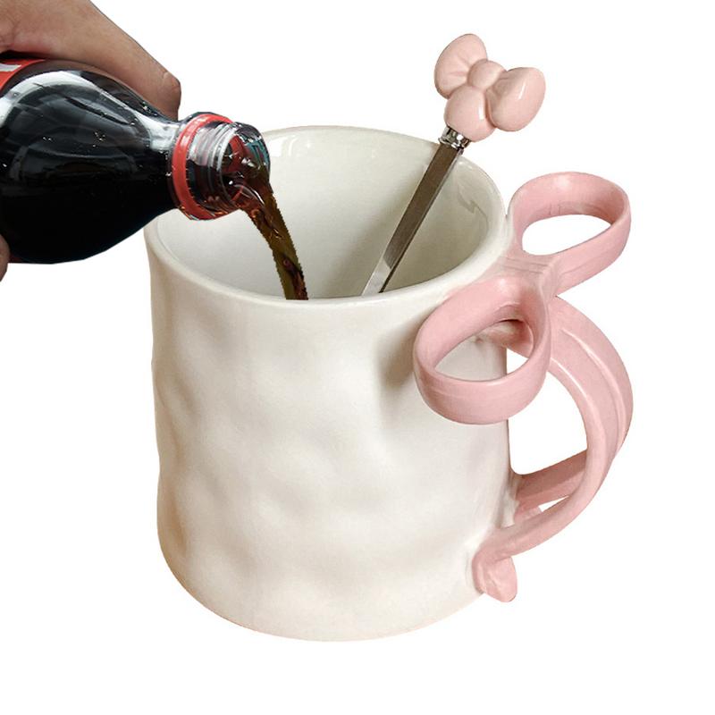 500ml Ceative Ceramics Cup with Pink Bow Handle Decor Cute Lovely Coffee Mug Breakfast Milk Cup Tea Coffee Cup Drinking Utensils