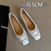 French retro square head bow small single shoes women's spring new shallow mouth one pedal with skirt flat shoes