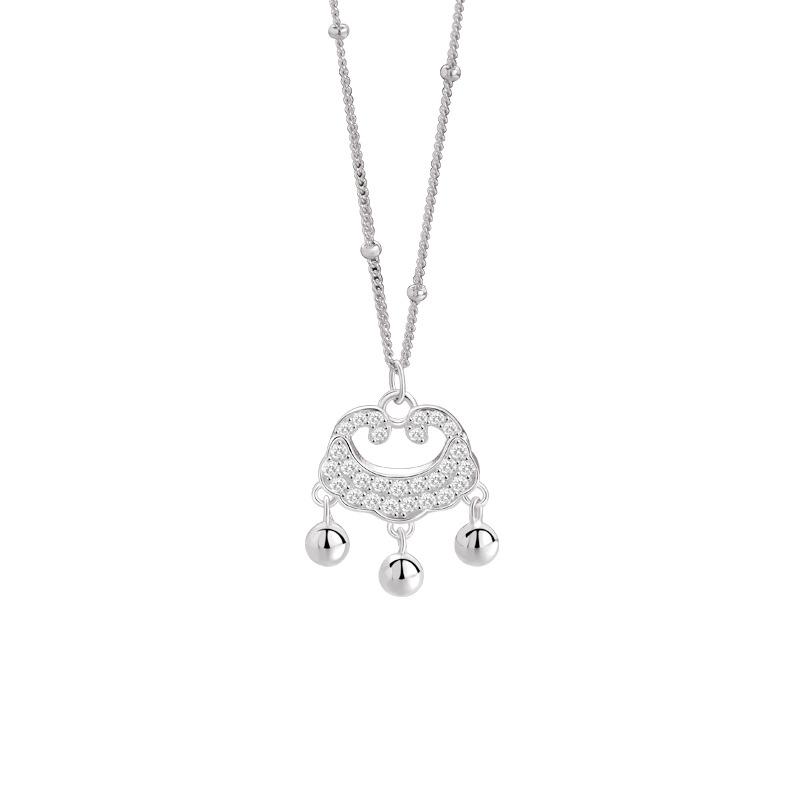 Full Diamond Safety Lock Necklace Female Guochao New Chinese Niche Personality Versatile Bell Necklace Gift Female Quality