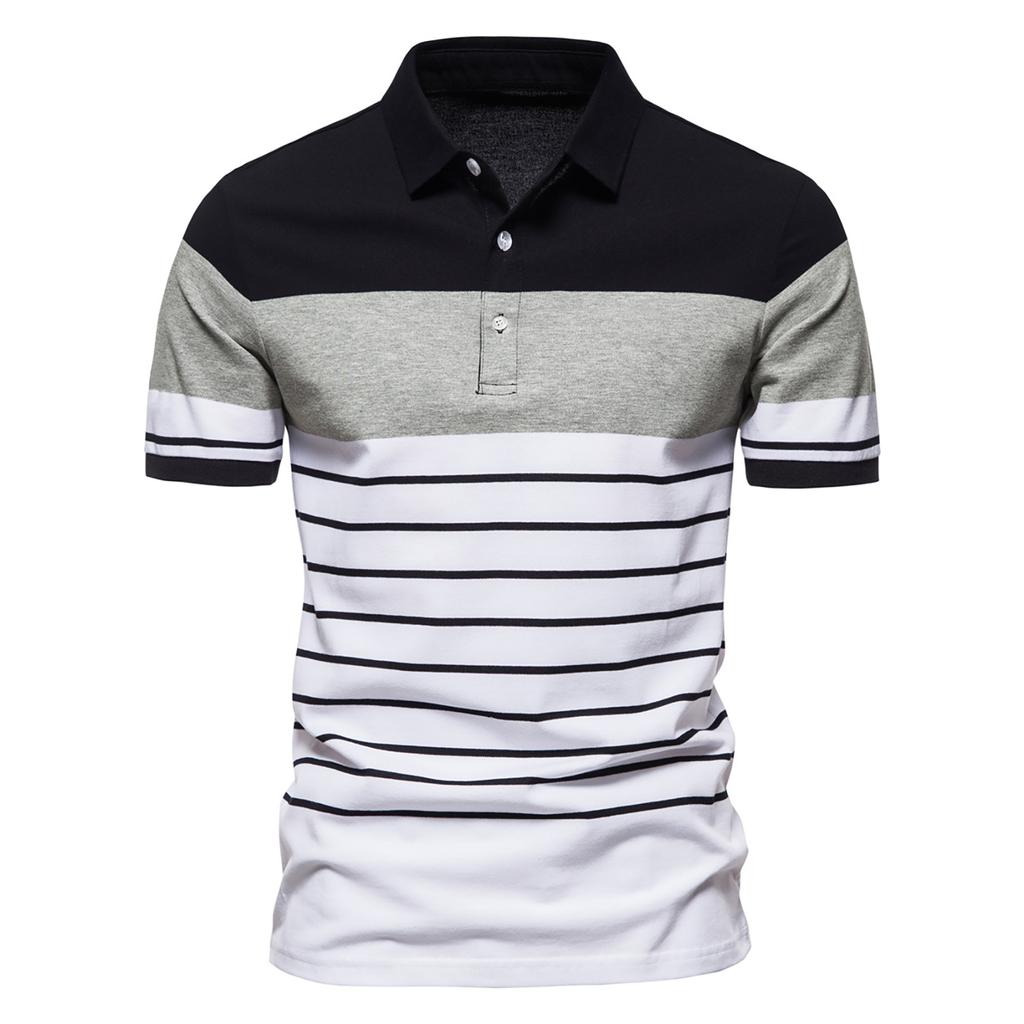 Herrenhemd Mode Farbblockierung Lässiges Revers Kurzarm-T-Shirt Männer