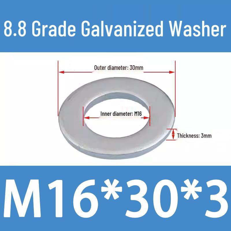 8.8 High-Strength Blackened Metal Flat Washer Spacer, Galvanized and Thickened, Sizes: M3-M12.