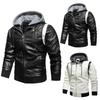Men's Leather Stand Collar Detachable Hooded Motorcycle Leather Jacket Fashionable Colorblock Coat
