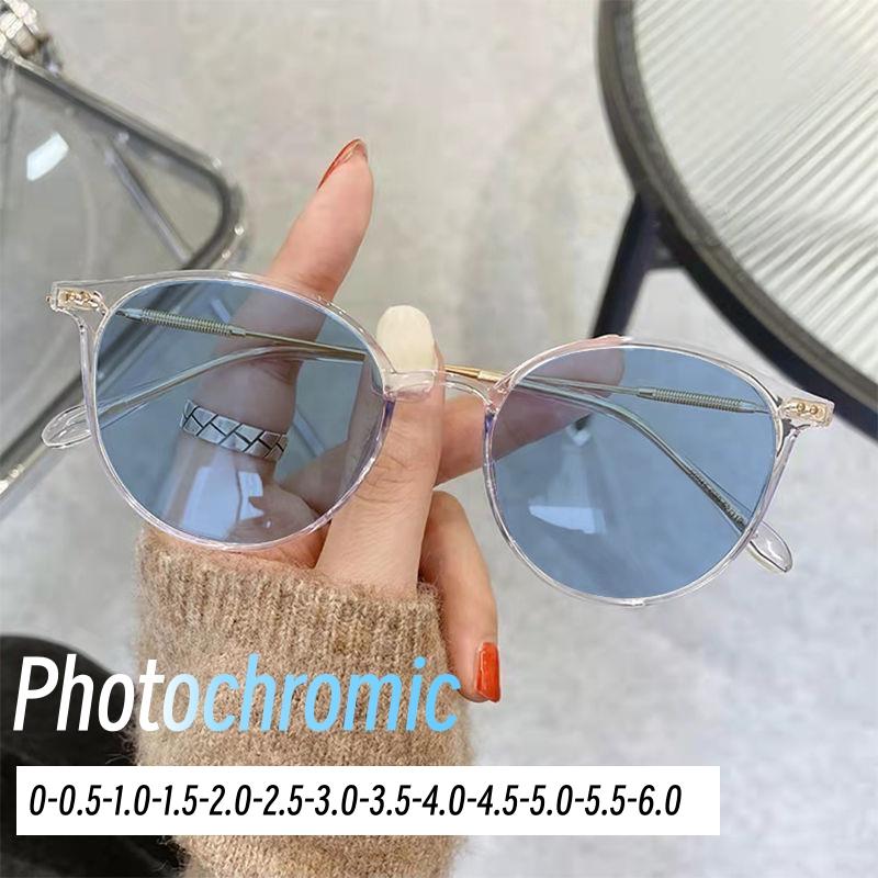 

Модные женские цветные меняющие близорукие очки фотохромные очки с круглой оправой TR90 ультра легкие анти-синий свет очки от 0 до -6.0