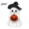 Whimsical Halloween Statue Ghost Figurine, Cute Resin Holding Pumpkin Night Light for Desk Tabletop Indoor Home Decor Healing Room Accessory