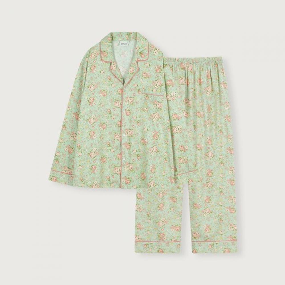 Lunaluz Women S Long Sleeve Collar Neck Two Piece pajamaS roSe Duo mint green/free