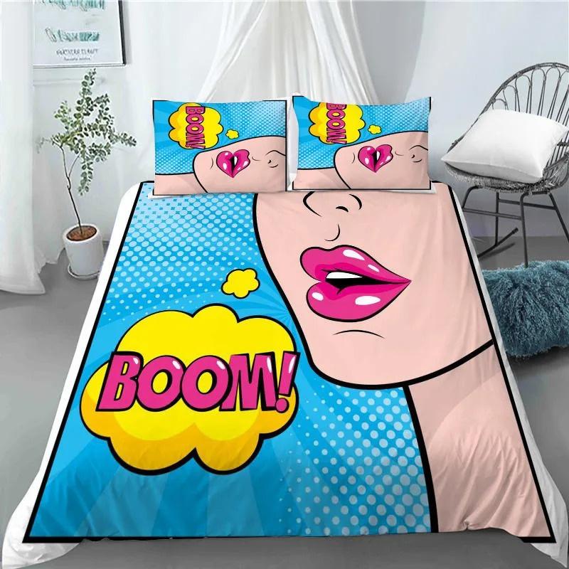 3D Hip Hop Art Style Duvet Cover Cool Rock and Roll Style Quilt Cover with Pillowcase for Kid Home Bedroom Decor King Queen Size