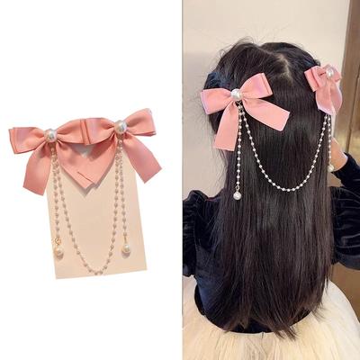Eleganter Perlen-Schleifen-Quasten-Haarclip Solide Samt-Haarklammer Kinder Prinzessin Beste Haarnadeln Neue Mode Schönheit Haaraccessoires