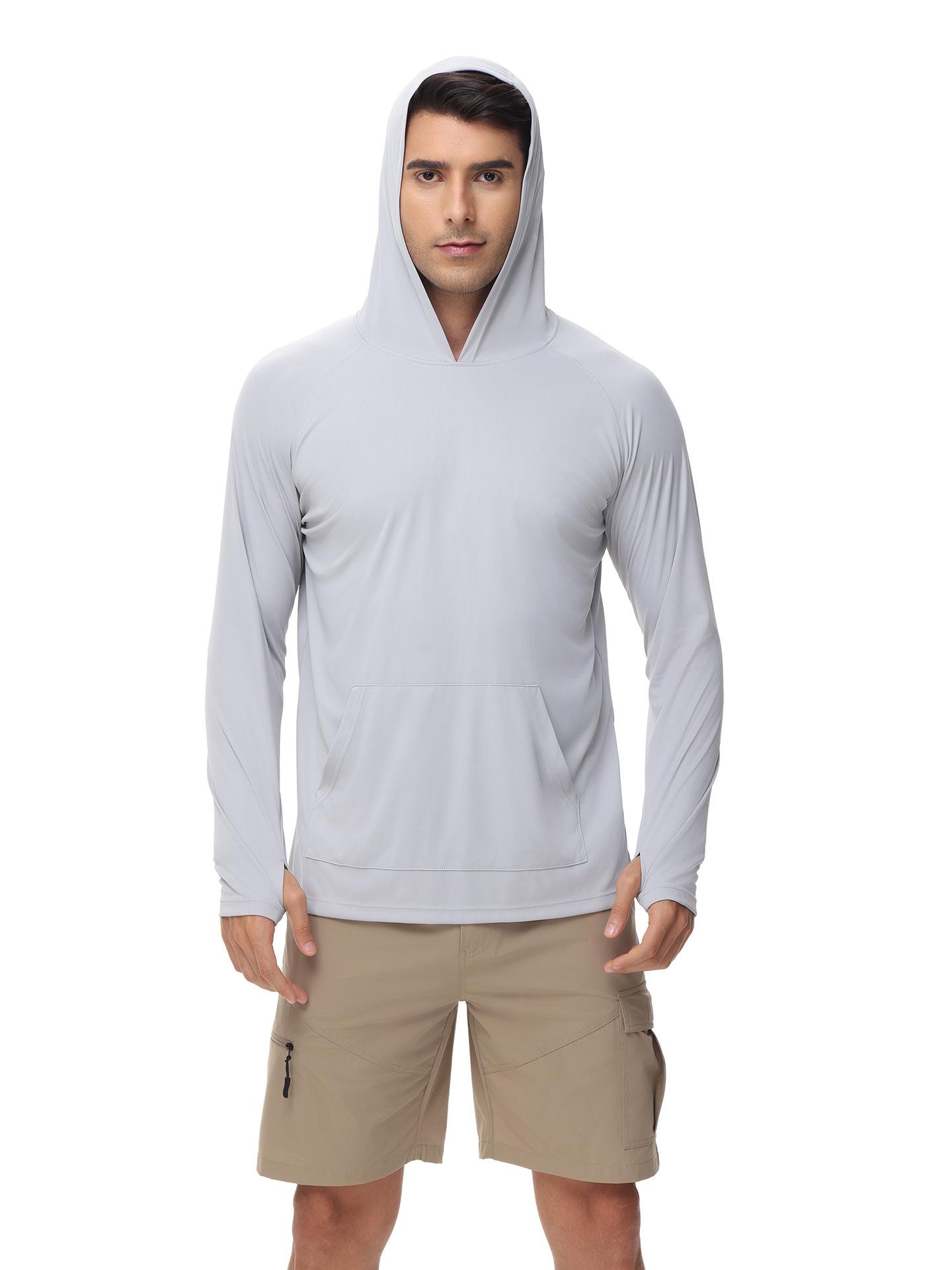 

Мужская худи с длинным рукавом для бега с защитой от УФ-лучей и отверстиями для больших пальцев S серый