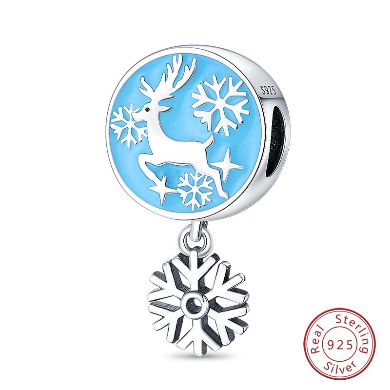 New Winter Charms Bead Copper Snowflake Snowman Penguin Deer Dangle Fit Bangle Bracelet Necklace Diy Jewelry