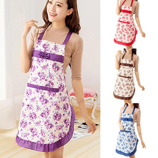 Apron Oil-proof Lady Dress Cotton Floral Pattern Apron Cover Home Kitchen Supplies