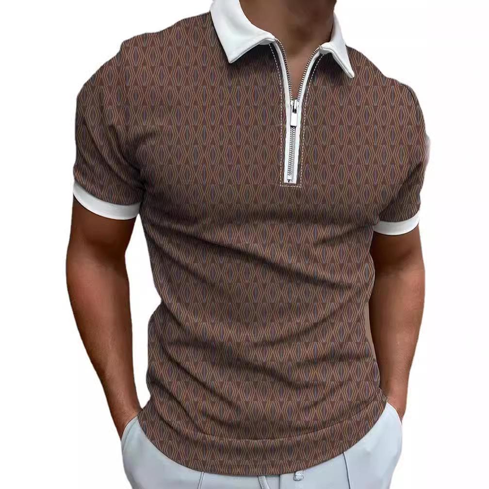 New men's POLO shirt printed striped patchwork short-sleeved T-shirt tops
