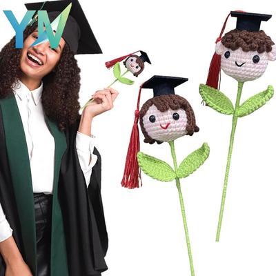 1-10PCS Cute Crochet Bouquet Graduation Cap Handmade Knitted Flower for Boys Girls Teacher School Gift Party Home Decor