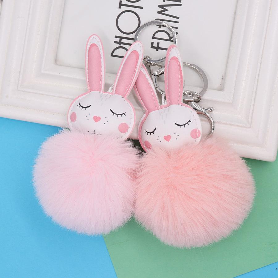 Adorable Long-Eared Rabbit Plush Keychain with Pom-pom for Student Backpacks