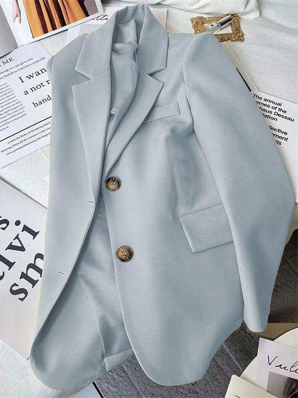 Blazer Petite Feminino Azul Chic 2025: Casaco Casual Estilo Coreano para Primavera e Outono