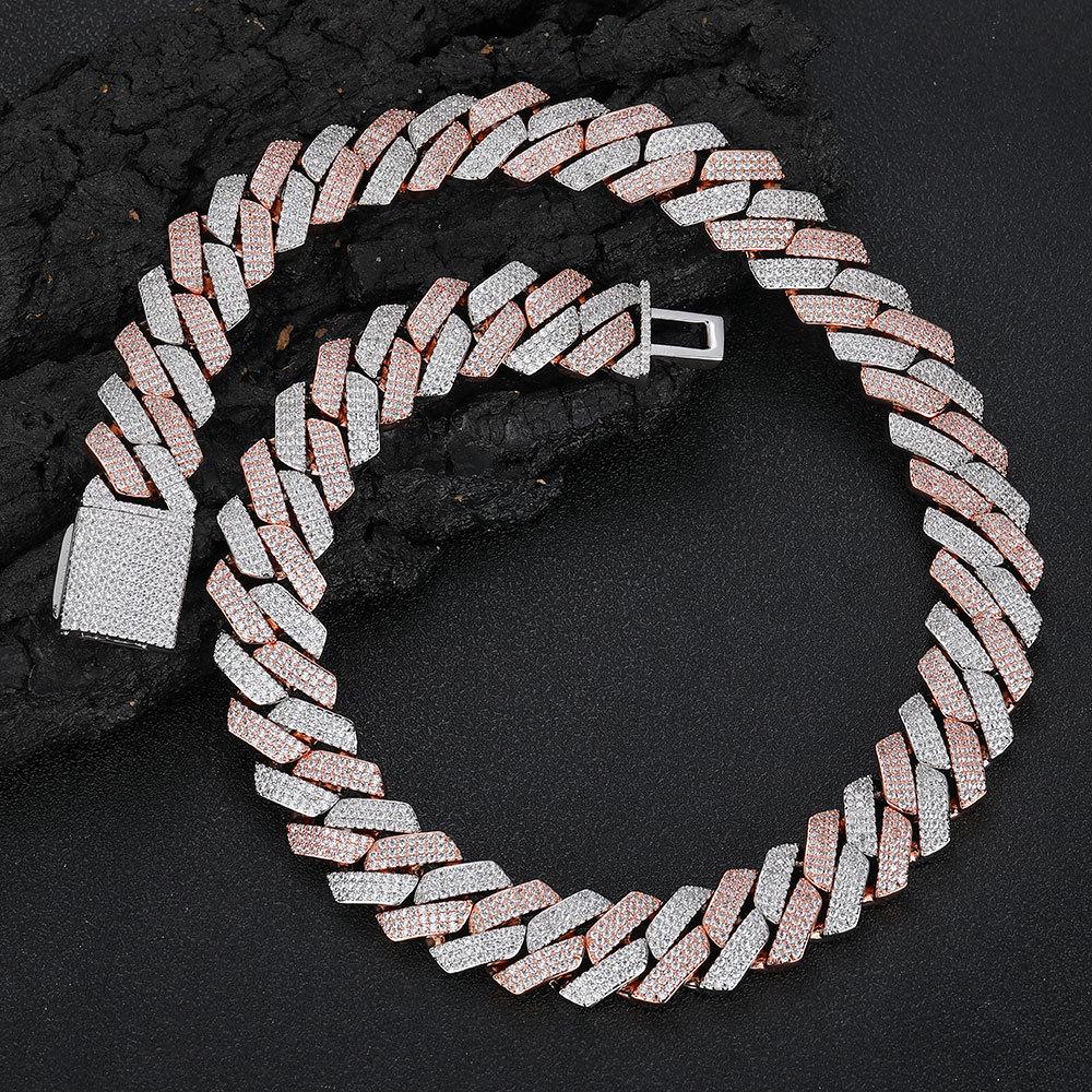 Men's Hip Hop 20mm Three-Row Zircon Rhombus Cuban Chain Full Diamond Necklace