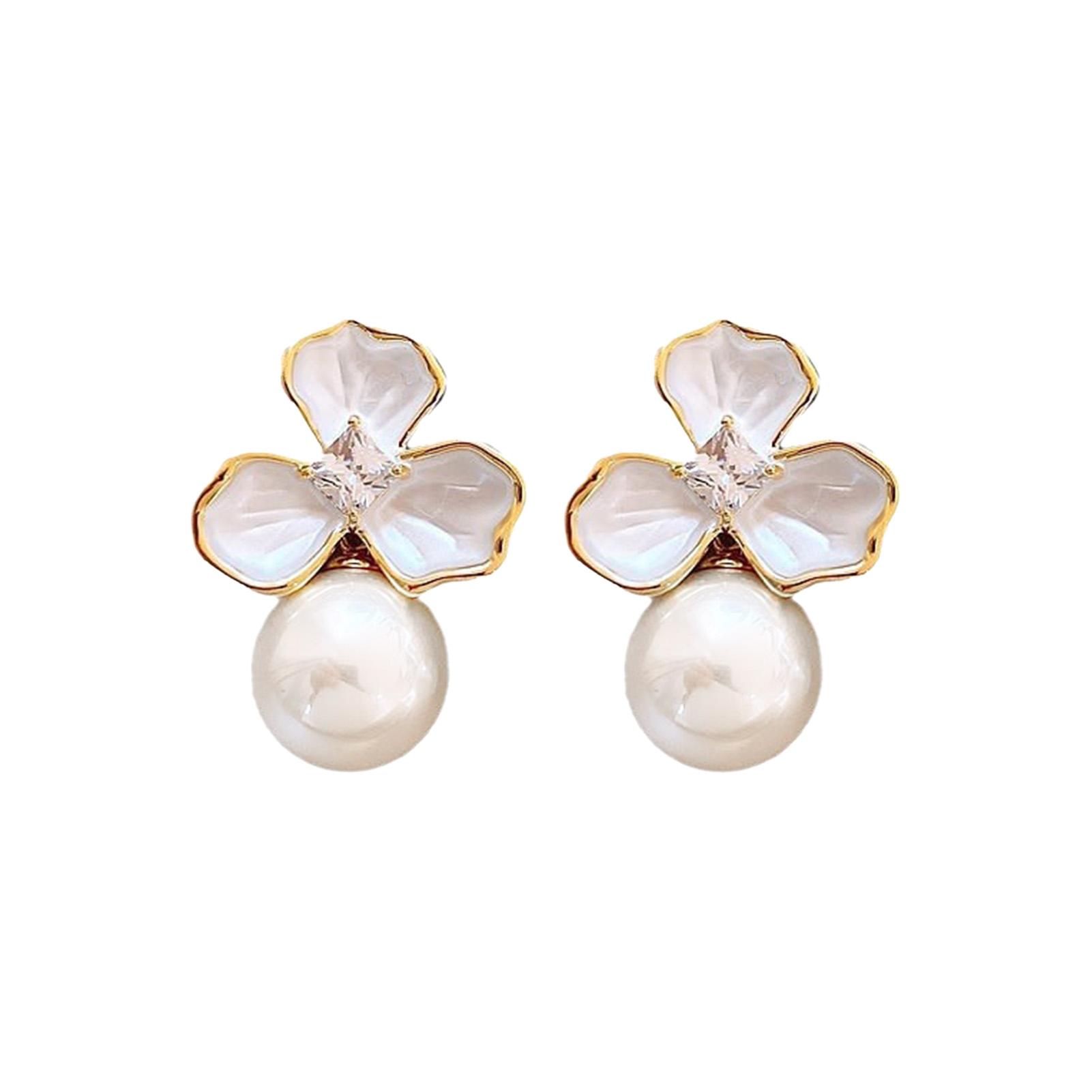 Elegant Flower Pearl Earrings Shiny Rhinestone Stud Earring Exquisite Flower Pearl Ear Jewelry Accessory Girls Dangle Earring