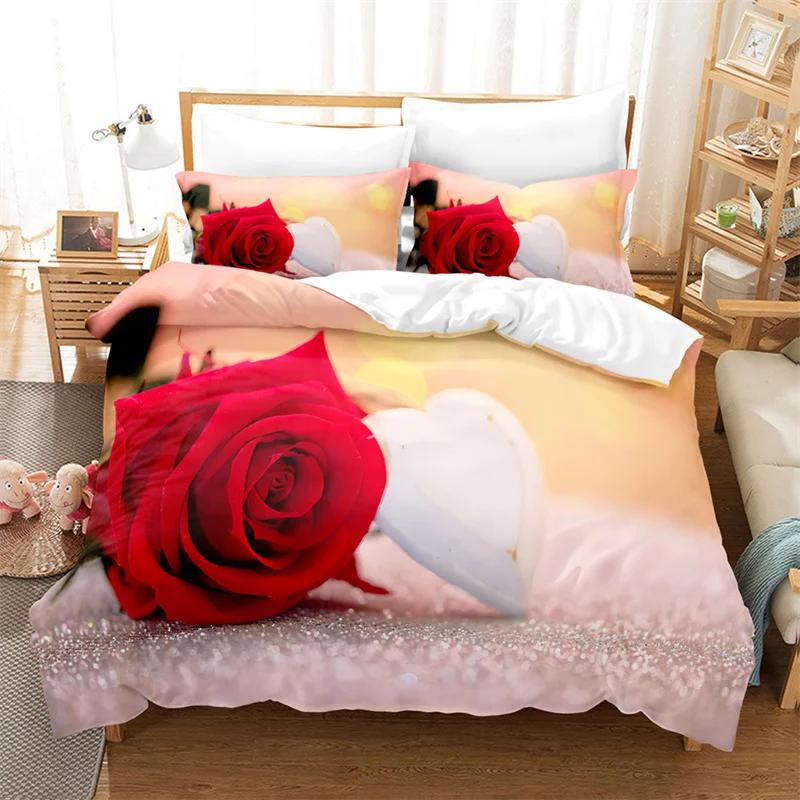 Red Rose Queen Size Duvet Cover 220X240 Bedding Set 3Pcs/2Pcs With Pillowcase Flower Quilt Cover For Double Bed Single Beds