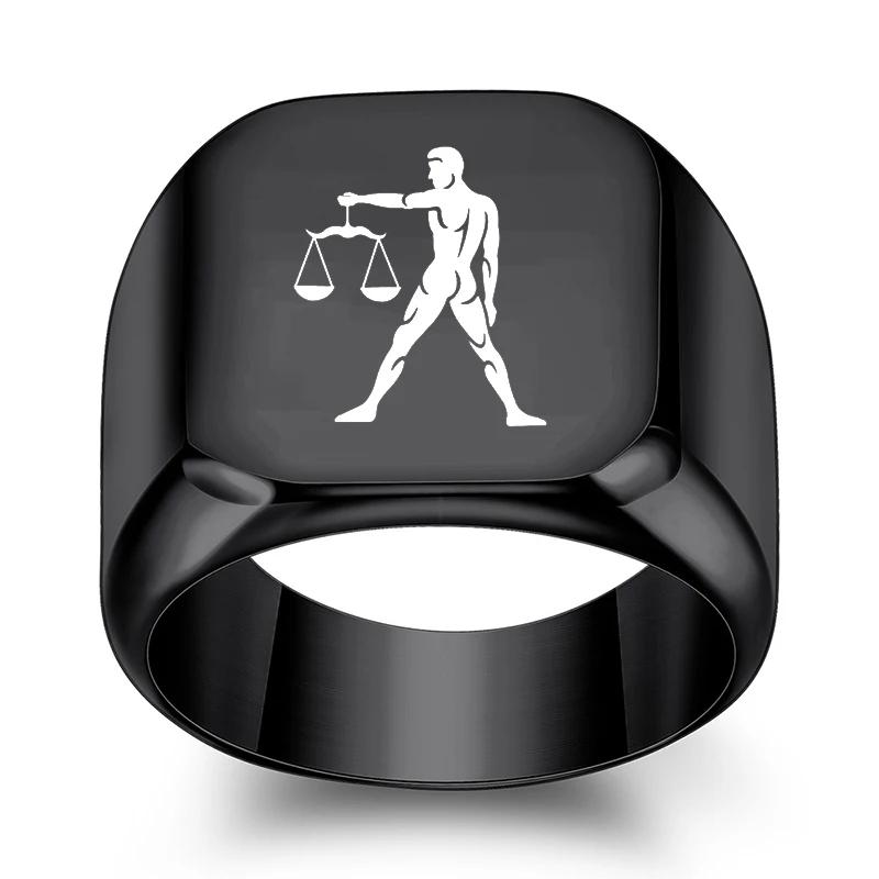 12 Konstelacji Pierścień Kwadratowy Męski Czarny Pierścionek na Palec Dwanaście Konstelacji Biżuteria dla Pary Akcesoria Prezent na Urodziny Rocznicę