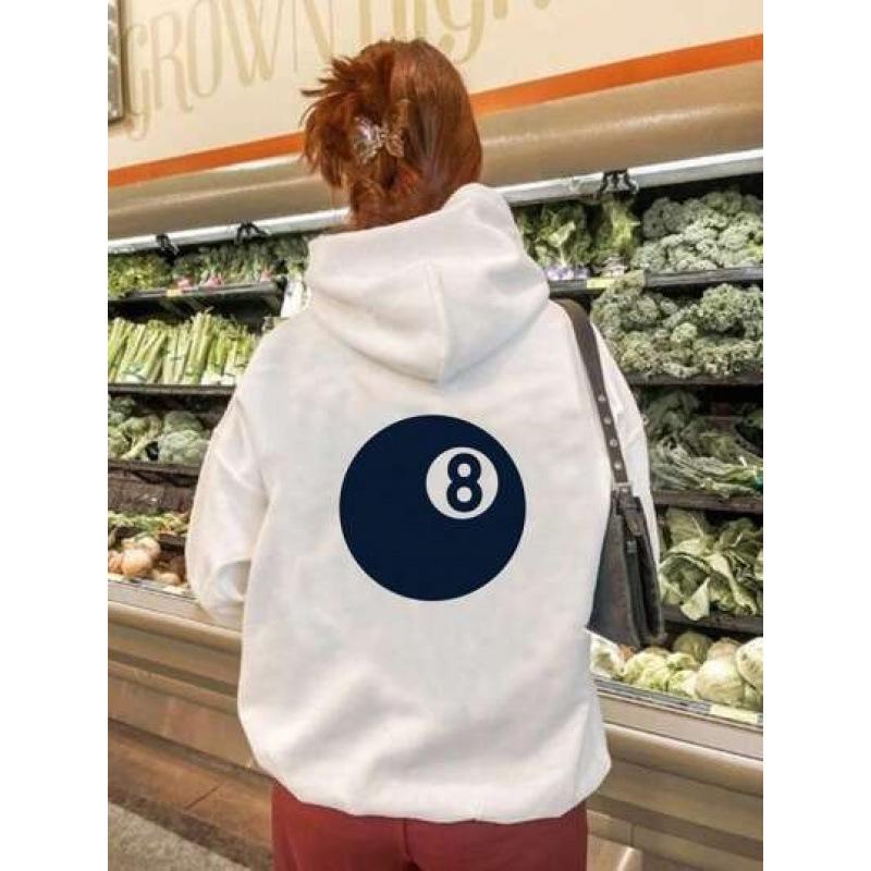 Damen Langarm Billard-Print Kapuzenpullover mit Kordelzug