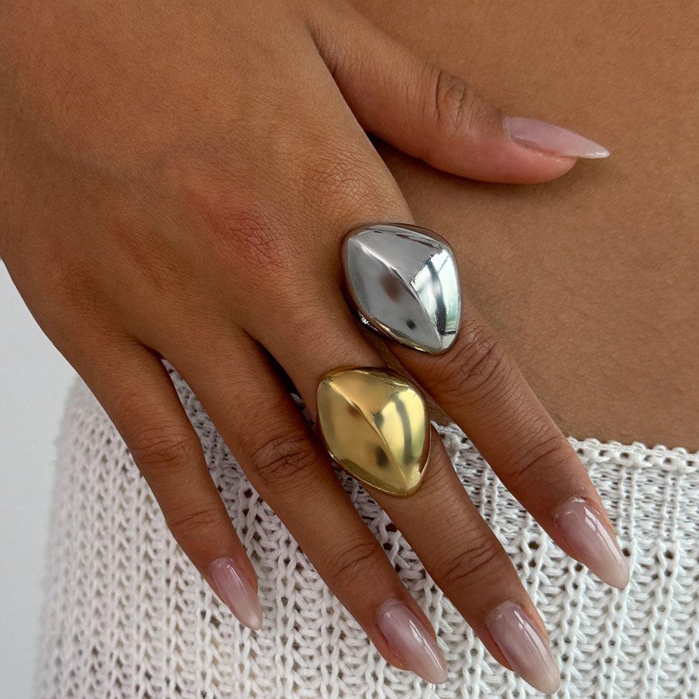 Punk Metal Water Droplets Rings for Women Men Multi-layer Smooth Surface Chunky Dome Wide Rings Statement Zircon Gifts Party
