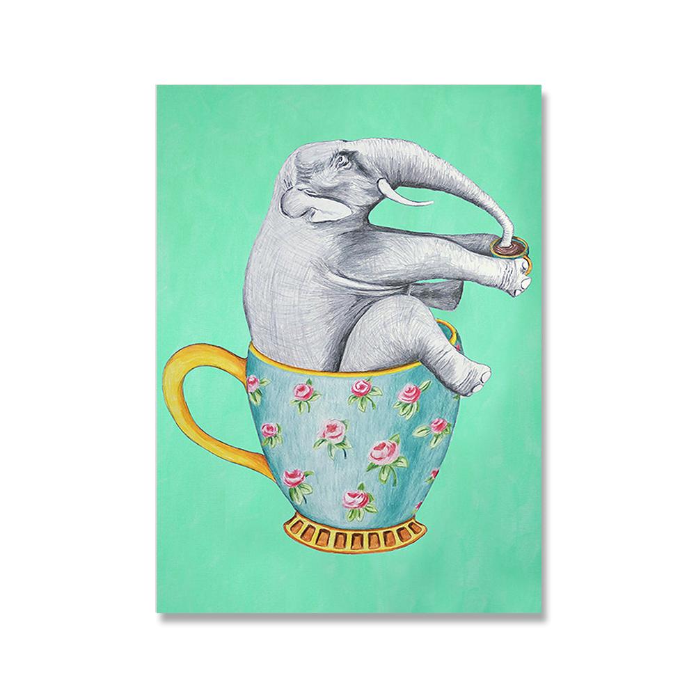 Animals Canvas Painting Elephant Cat Rabbit Zebra Illustration Print Wall Art Home Decor Wall Hanging Funny Poster And Prints No Frame