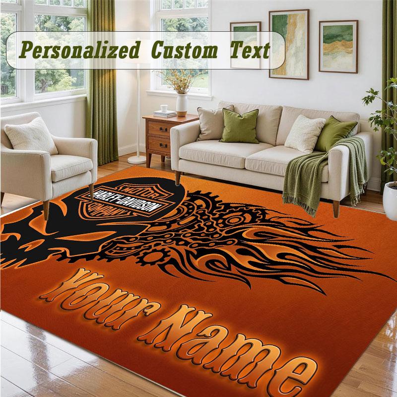 Crystal Velvet Square Rug Custom NameHarley-Davidson Pattern Non Slip Home Floor Decor Rug