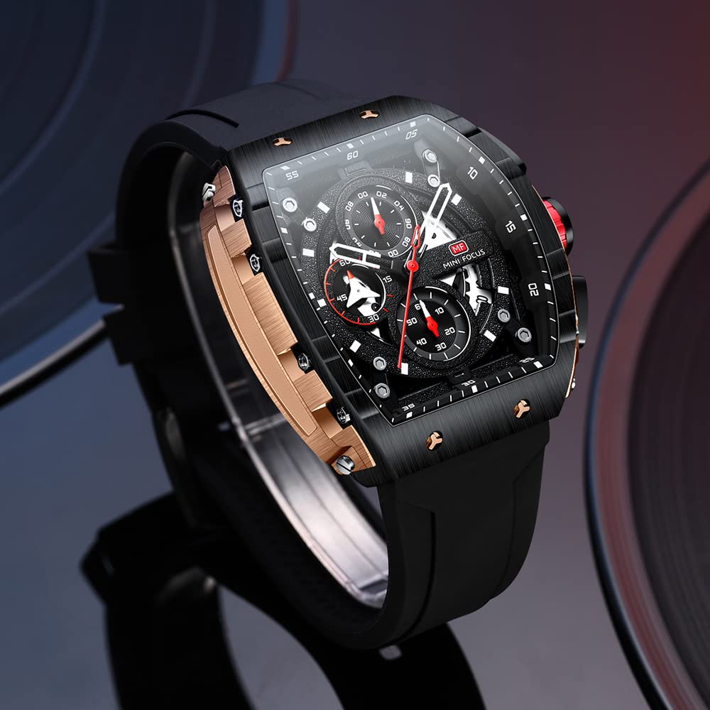 Mini Focus Men's Watch, 3ATM Water Resistant, Movement, Sport Watch, Silicone Strap, Rose Gold