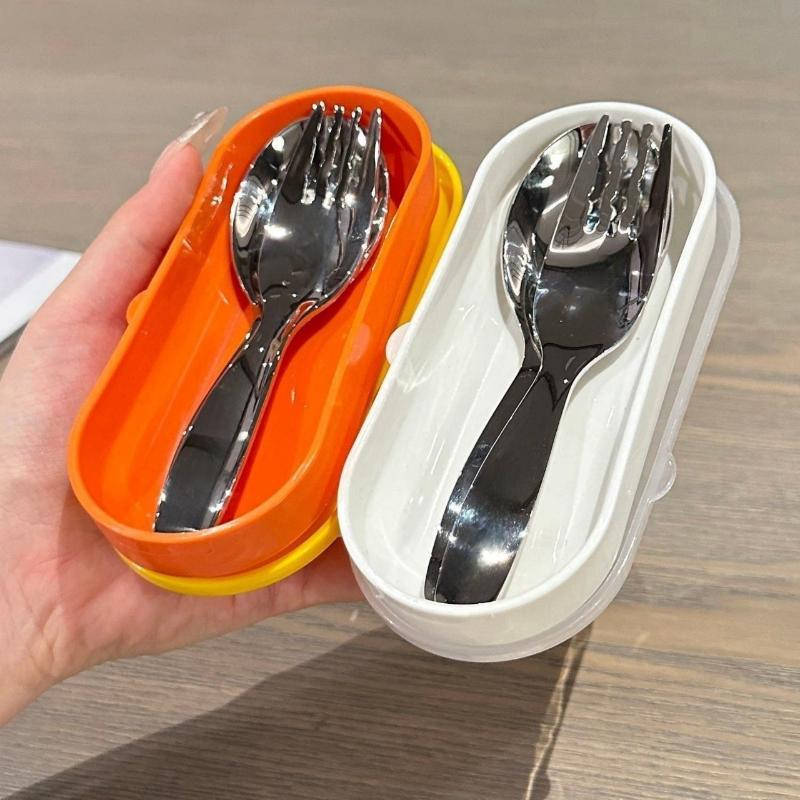 2 Pcs/Set Children Spoon Forks Box Kids Stainless Steel Kids Cutlery Portable Baby Feeding Utensils Baby Spoons Baby Tableware Set