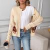 Cardigan Maglione Rotondo con Ricamo di Orso a Manica Lunga per Donna