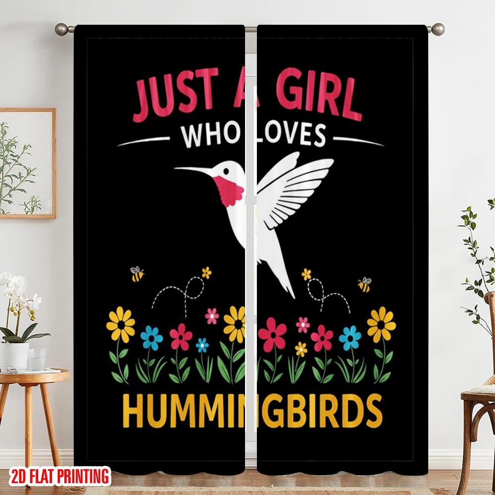2pcs 2D Flat Printing Curtains Loves Hummingbirds Flowers Fabric Without Electricity 0 Use for Photo Booth Props