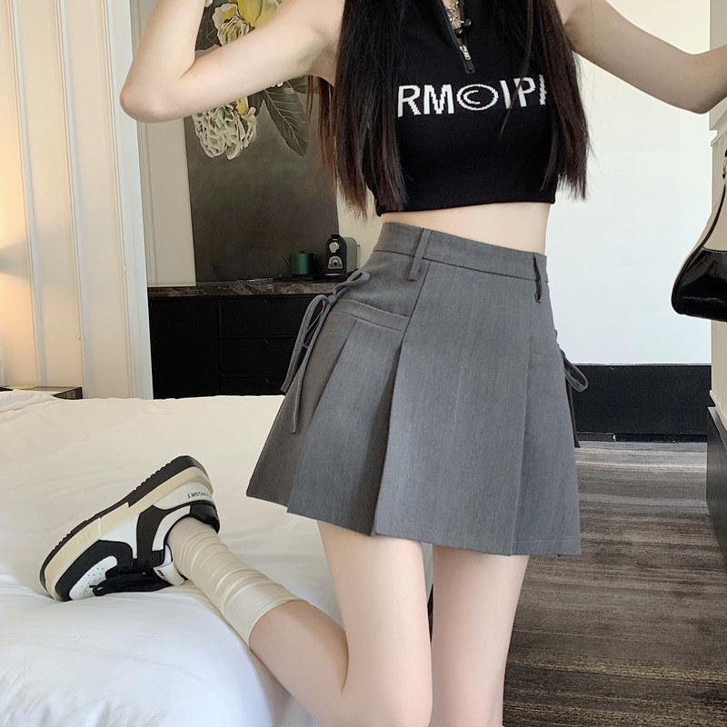 

Миди-юбка А-силуэта с высокой талией и плиссировкой для полных и миниатюрных - Корейский студенческий стиль, защита от просвечивания, стройнящий дизайн XS серый