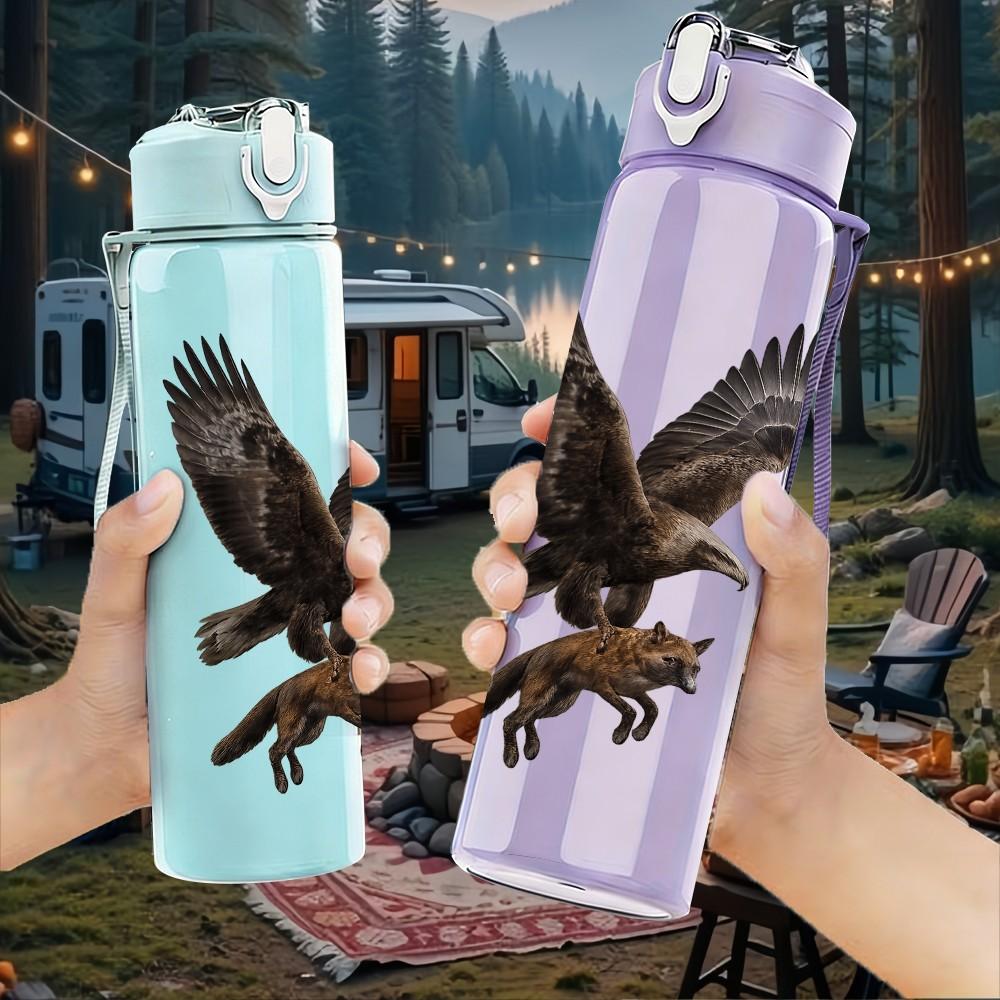 1PC Flying Eagle Bird 750ml Color Plastic Sports Water Bottle Leakproof Flip Straw Lid Suitable for Sports Office Home Use
