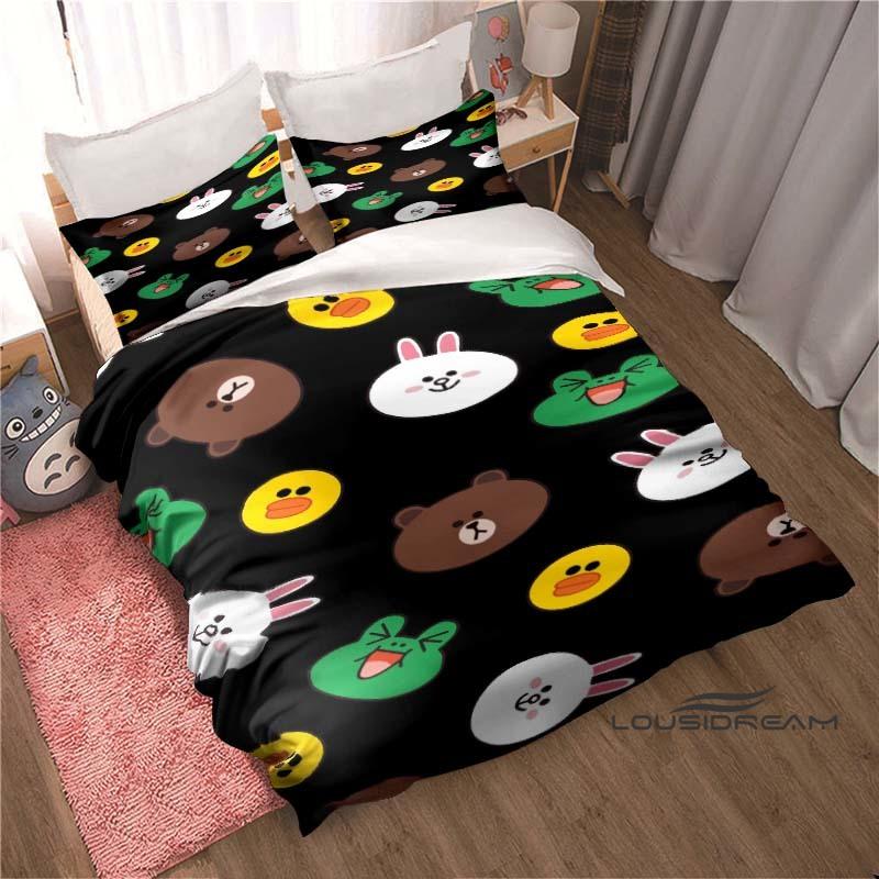 Kawaii Cartoon BROWN & FRIENDS Printed Bedding Set – Duvet Cover Set – A Luxurious Gift for Teen Girls, Suitable for Double/Sing