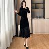 Autumn and winter bottoming velvet dress, fishtail shiny splicing wrinkled meat covering and thin dress