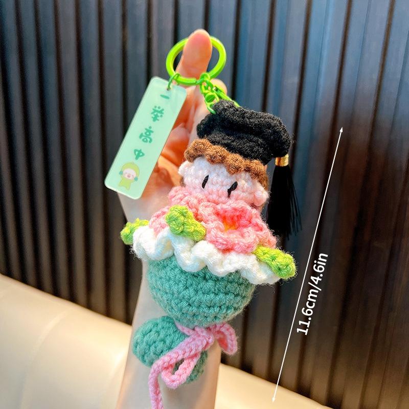 Crochet Doctor Hat Keychain Graduation Gifts Handmade Crochet Keychains Hook Woven Pendant for Backpack Bag Accessories