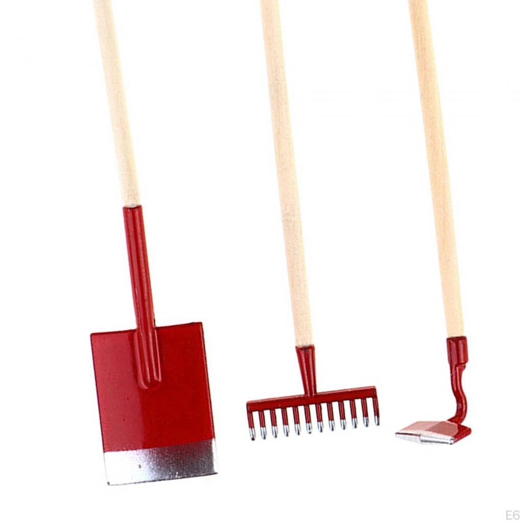 3 Pieces 1/12 Dollhouse Gardening Tools, Miniature Garden Tools Set, Accessories