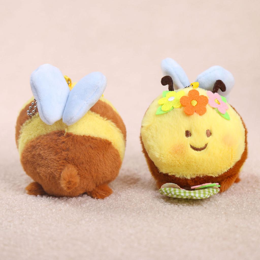 Cartoon Flower Basket Bee Plush Doll Pendant Keychain Cute Simulation Soft Plush Bee Doll Backpack Decor Keychain Creative Gifts