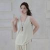 Plus-Size Women's Clothing for Slightly Chubby Girls, Casual Style Linen Vest, Cardigan, T-Shirt, and Pants Three-Piece Set