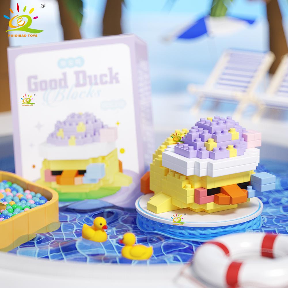 Mini Cute Duck Cosplay Dress Animal Micro Building Block 3D Diamond Model Brick DIY City Construction Toys for Children