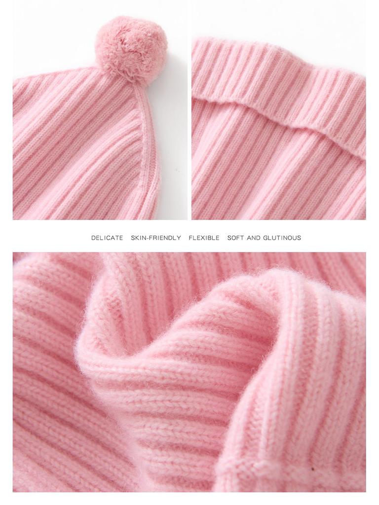 Cozy Cashmere Knit Baby Hat - Warm, Elastic, Solid Color for Autumn/Winter