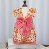 Spring Summer Pet Dress Ruffle Flying Sleeves Tulle Bow Floral Print Small