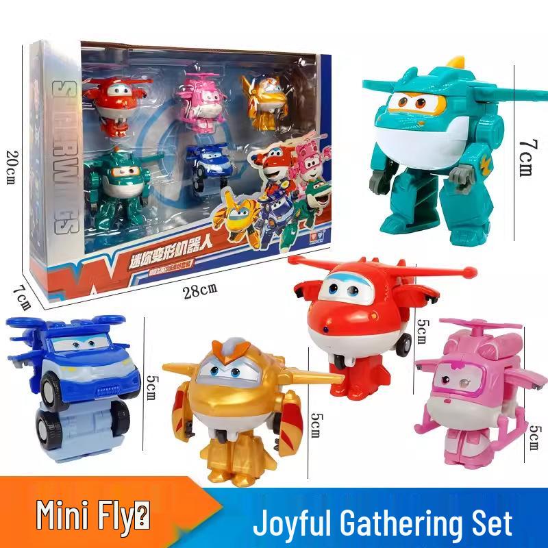Super Wings 13-Piece Mini Transforming Robot Set: Jett, Big Strong, Jin, and Mighty Little Wing Toys