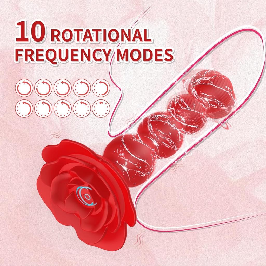 360 Rotation Butt Plug Vibrator With 10 Rotating&vibrating Mode Prostate Massager Rose Shape Anal Beads Sex Toys For Women Man