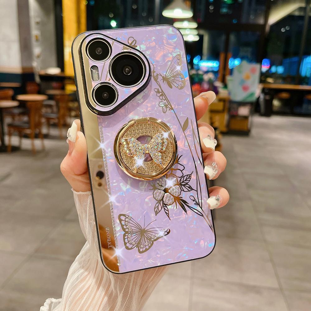 

Противоударный чехол KEYSION для Huawei Pura 70 Ultra 70 Pro+ Butterfly Ring Stand Phone Back Cover для Huawei P60 Pro P60Art P50 P40 for Huawei P50