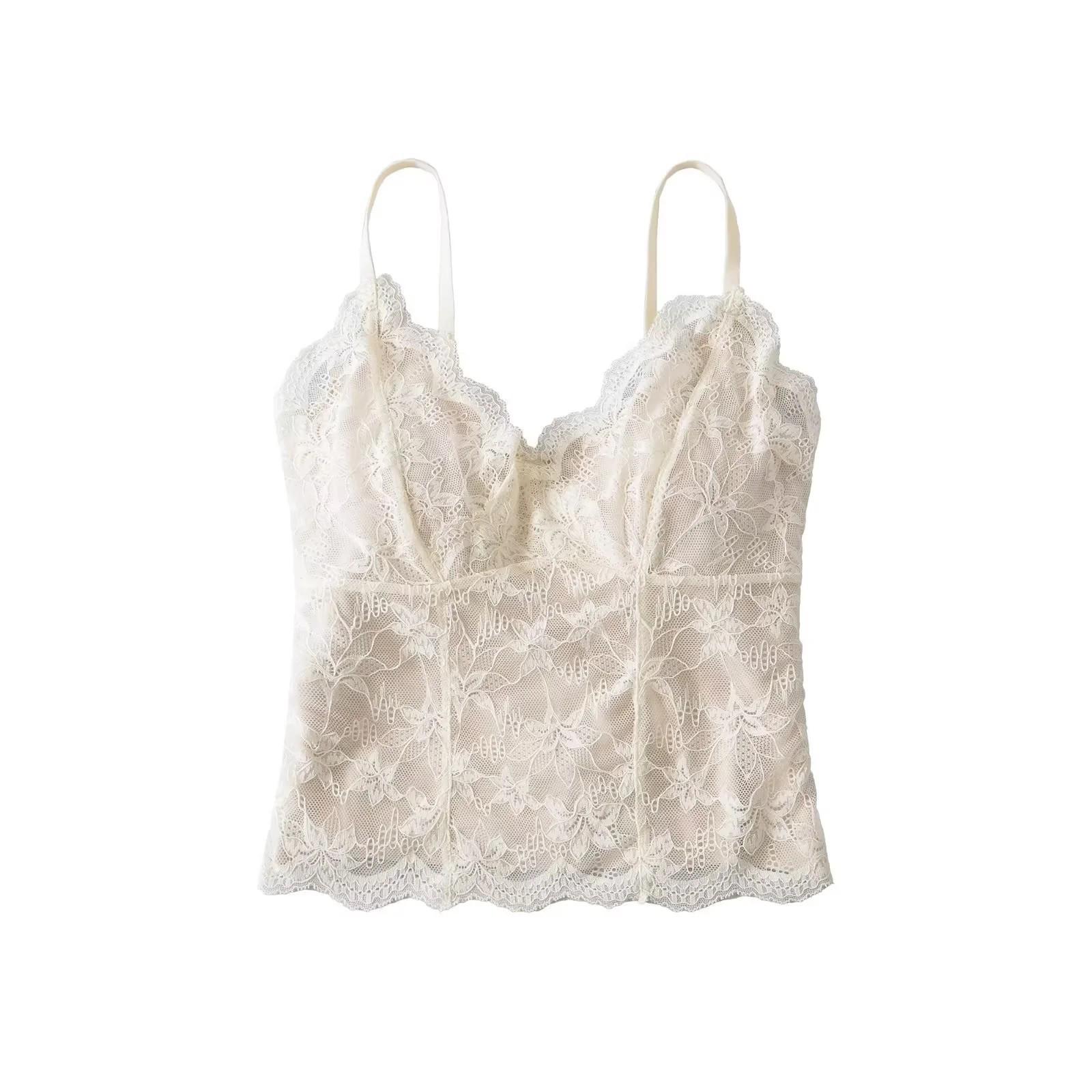 

Sexy Lace Back Vest with Chest Pads for Women - Summer Slimming Style One Size белый